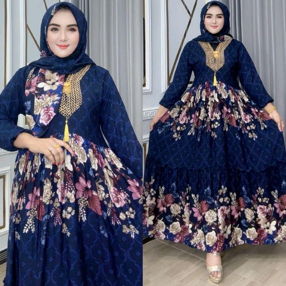 GOLHI - Pakaian Wanita Gamis Renda Golhi HIJAB STANDART & JUMBO Resleting Depan Karet Pinggang Rempe