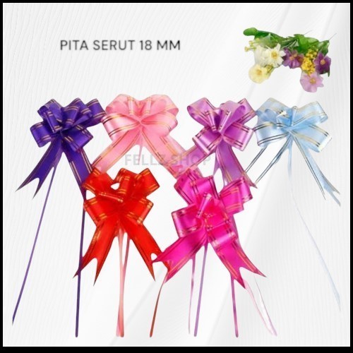 

NAT - 10 Pcs / 1 Pack Pita Serut Warna 18 mm / Pita Tarik Kado Warna Motif Random