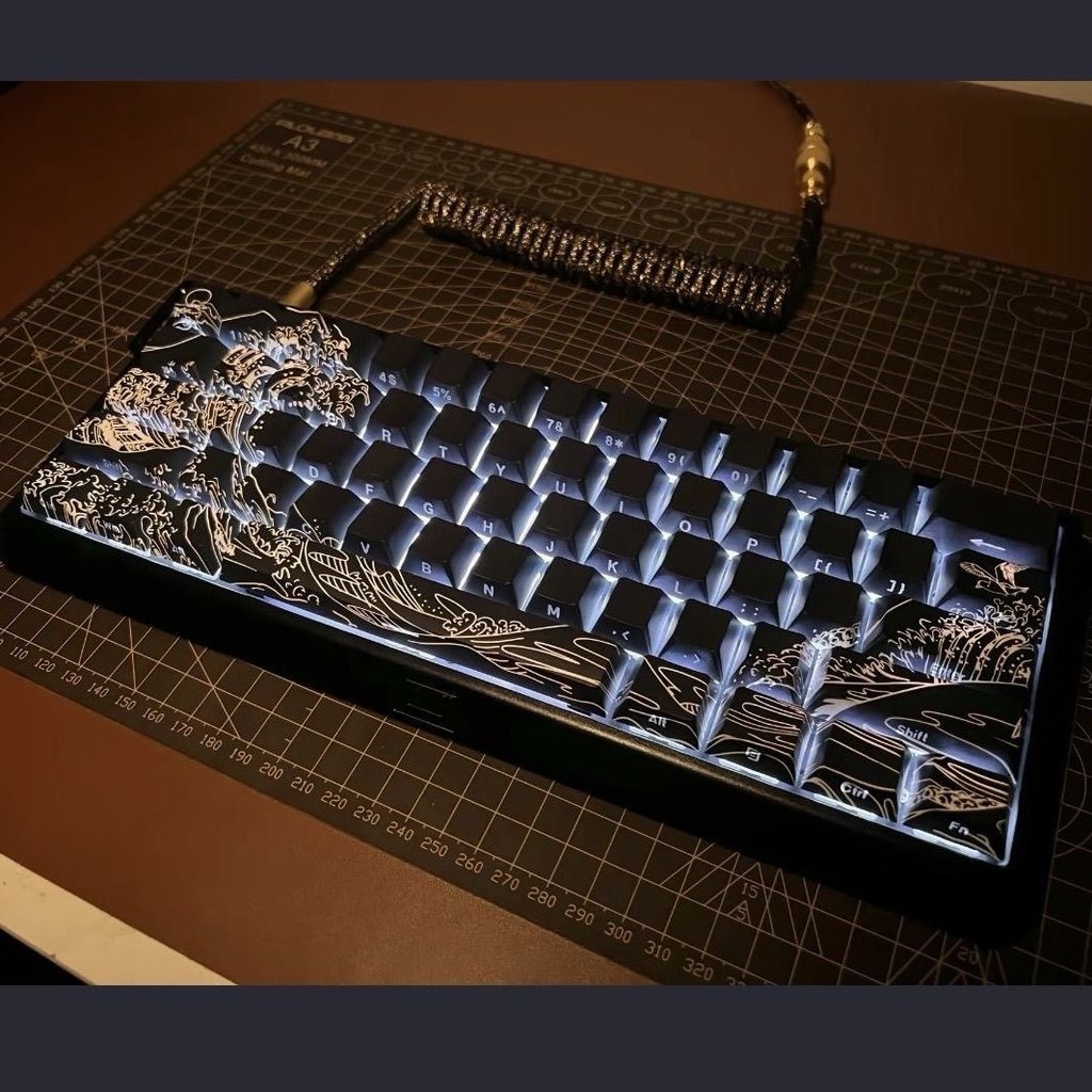 XVX Ukiyo-e side engraved transparent keycap original factory height PBT sublimation keyboard suitab