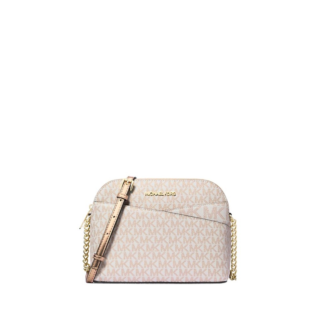 MICHAEL KORS Jet Set Travel Medium Metallic Signature Logo Dome Crossbody Bag Rose Gold