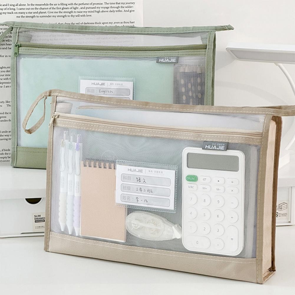 

Portable File Holder Double-layer Mesh Zipper Pouch Convenient A4 File Holder for School Office Travel Organization