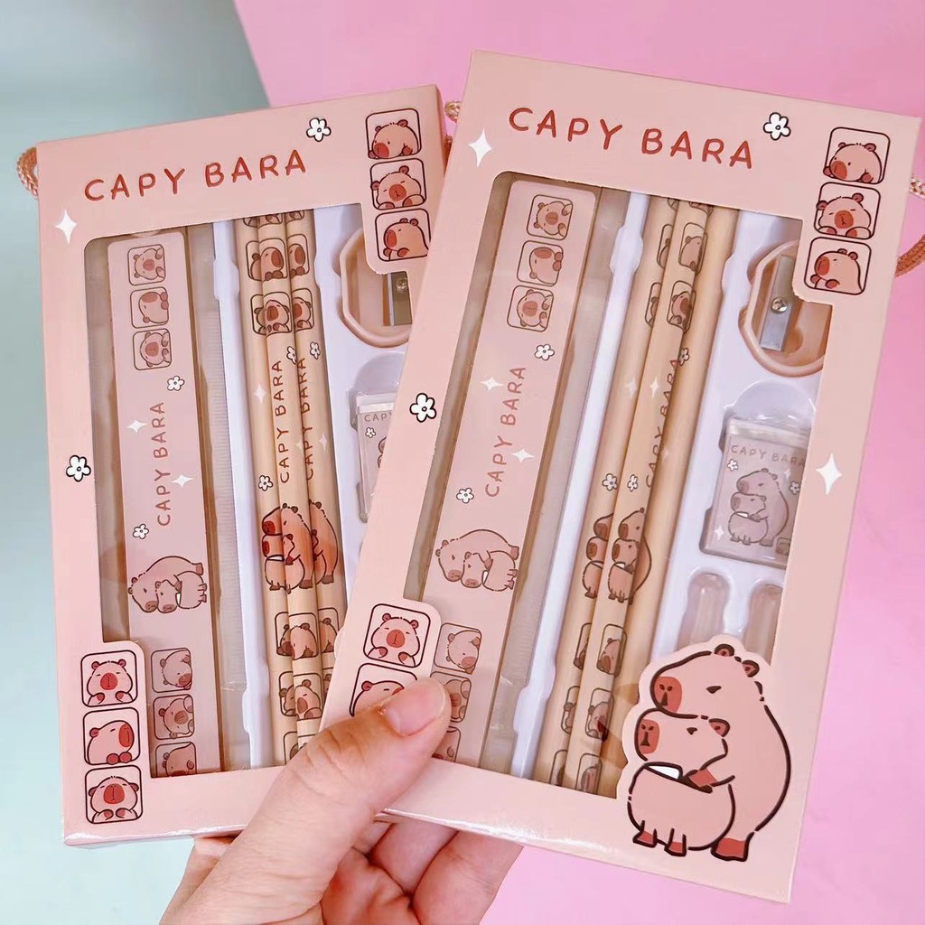 

8 in 1 Capybara Cartoon Animals Pencil Ruler Eraser Sharpener Stationery Set Kids School Office Writing Supplies Gift