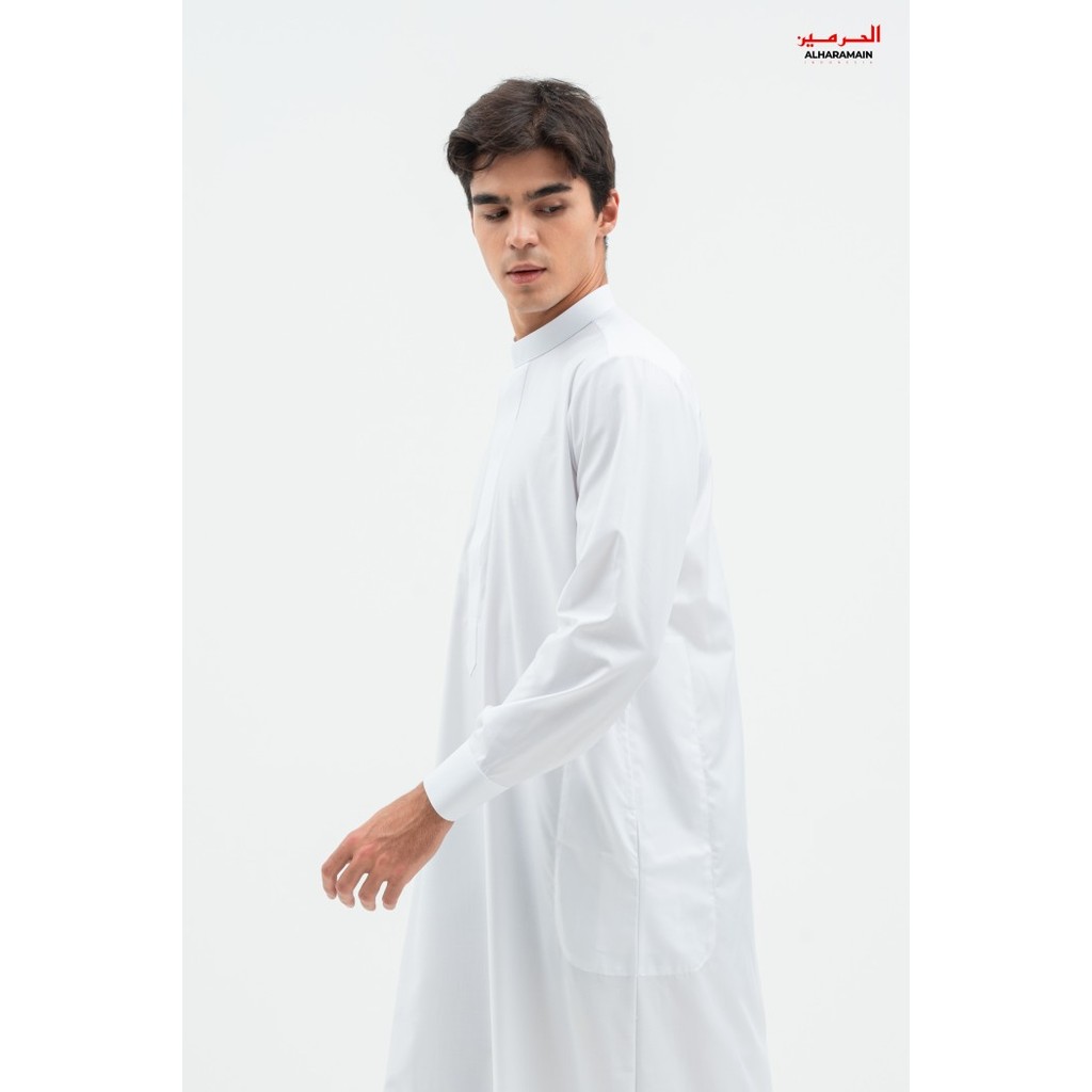 AL Haramain Jubah / Gamis Pria Dewasa Slimfit Manset Premium Series RS (1091) | Putih - Putih, 52 M