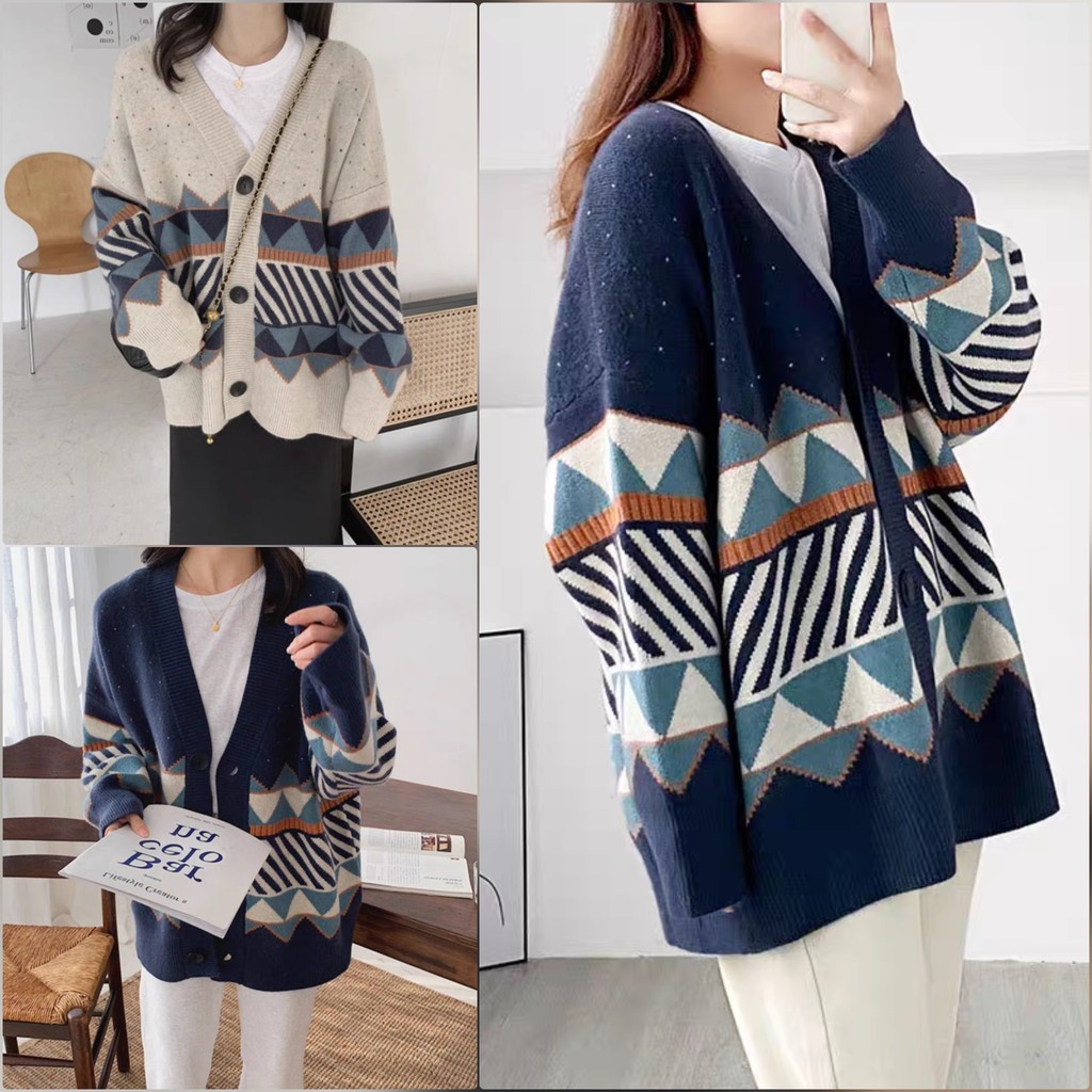 ethnes • 8135 Cardigan Lengan Panjang Model Oversized Super Cantik IMPORT China 🇨🇳 bahan Rajut Premi