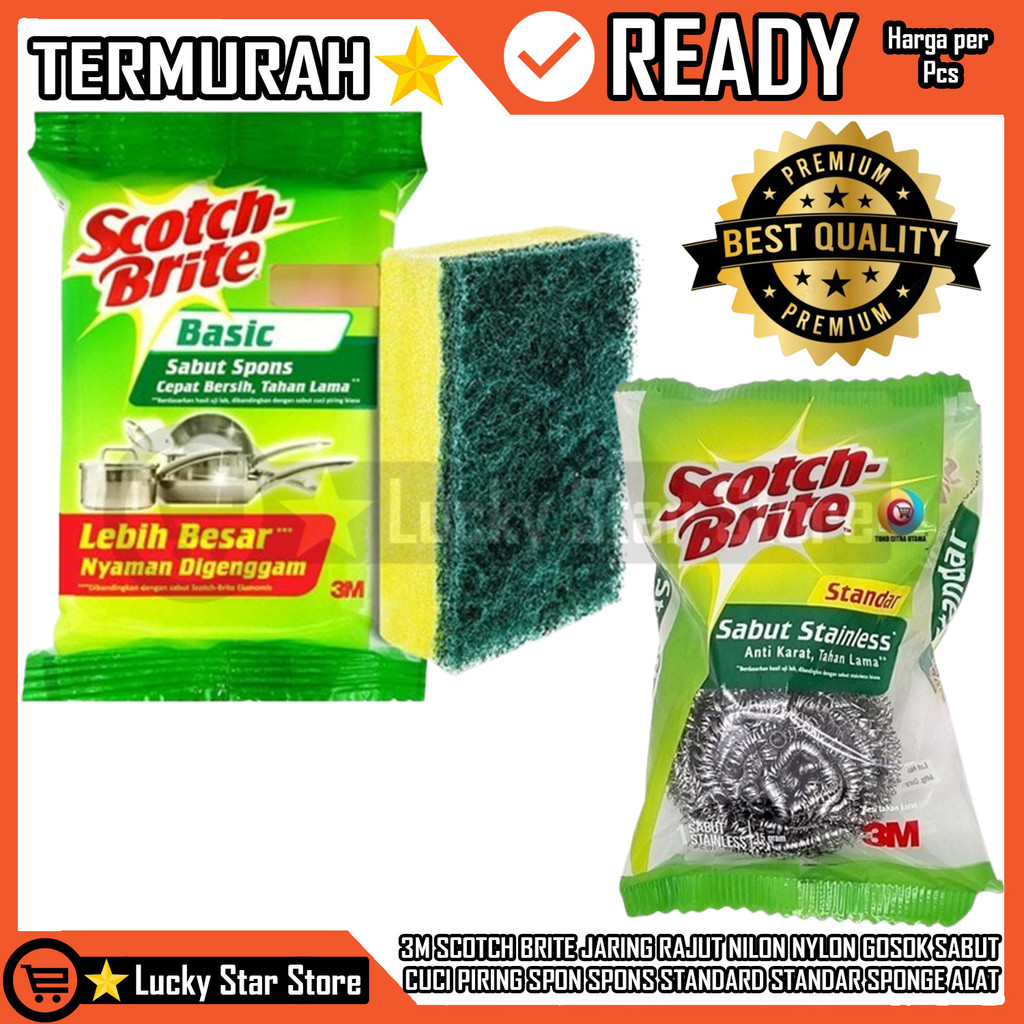 3M Scotch Brite Jaring Rajut Nilon Nylon Gosok Sabut Cuci Piring Spon Spons Standard Standar Sponge 
