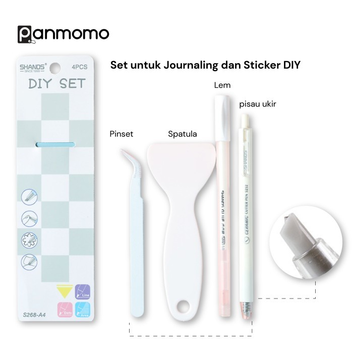 

Journaling Set 4 Pcs Tweezer Pinset Lem Cutter Untuk DIY Sticker