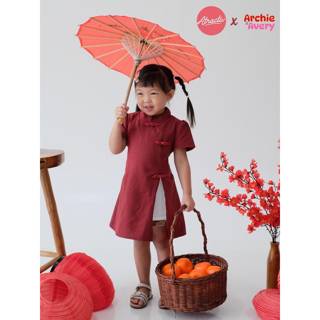 ATRACTIV X Archie Avery Cheongsam Anak Qibao Anak 1-8tahun Dress Imlek Anak Baju Imlek Anak Perempua