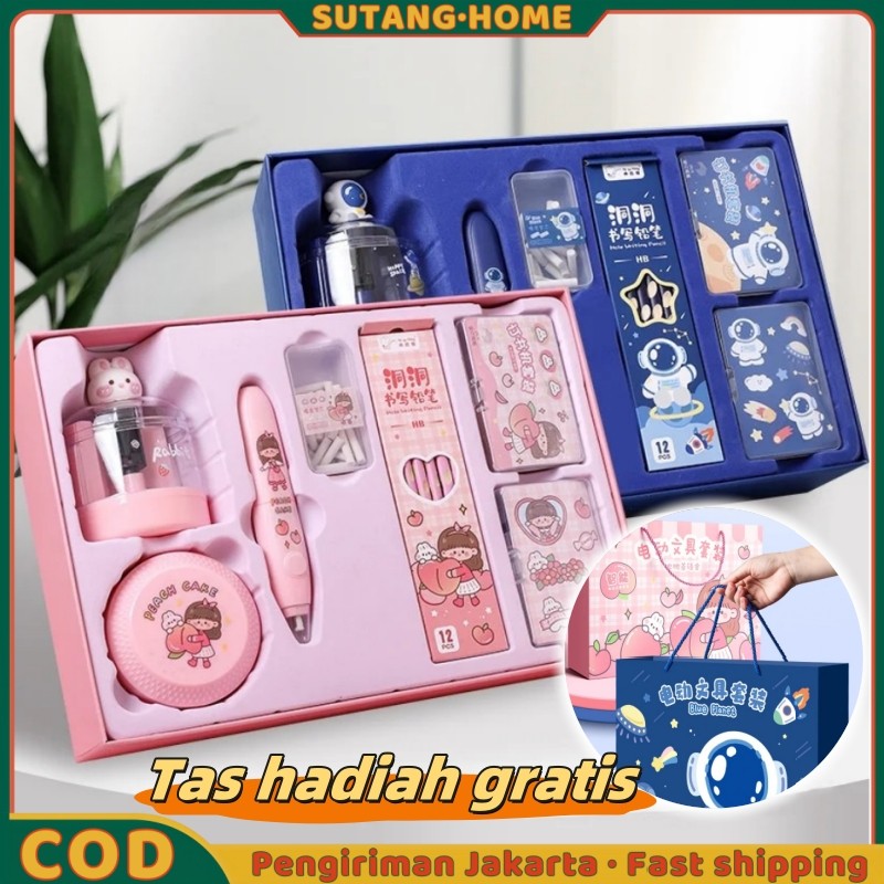 

【SUTANG】Set Alat Tulis Sekolah Elektrik Rautan Penghapus Vacuum Pensil Perkakas Belajar / Electric Stationery Set Lengkap Kado Hadiah