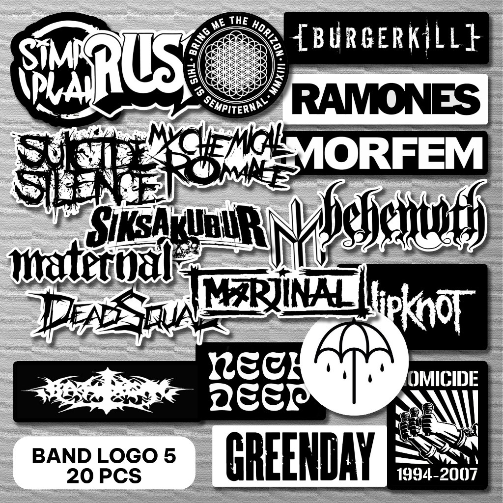 

Sticker Band Black N White Series / Anti Luntur Garansi Dana Kembali / Stiker Aesthetic Hp Laptop