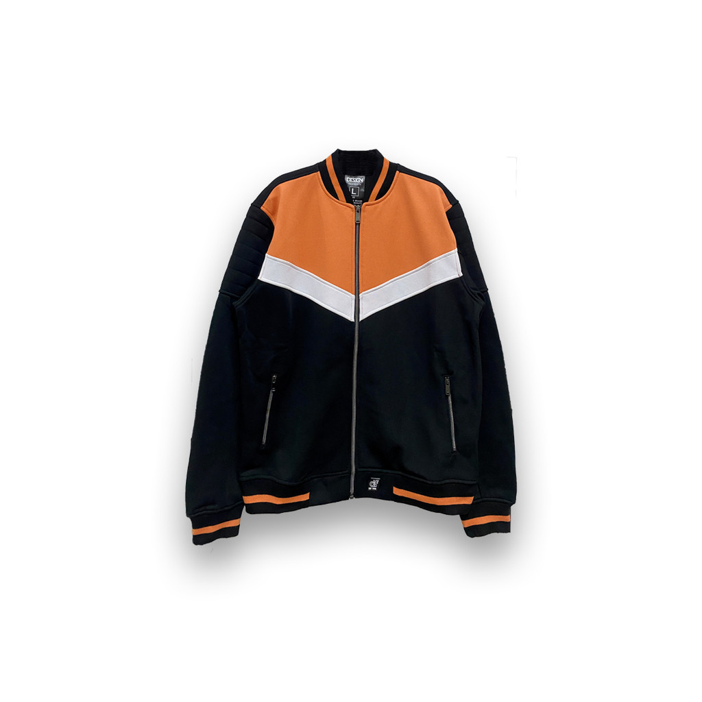 d&f Jaket Bomber Pria Cut & Sewn - Hitam Putih Orange