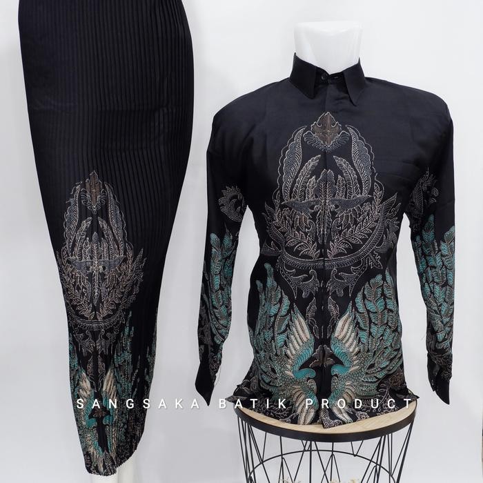 Batik couple / baju batik couple / batik set / batik lengan panjang / rok set Kancing Katun - HIJAU/