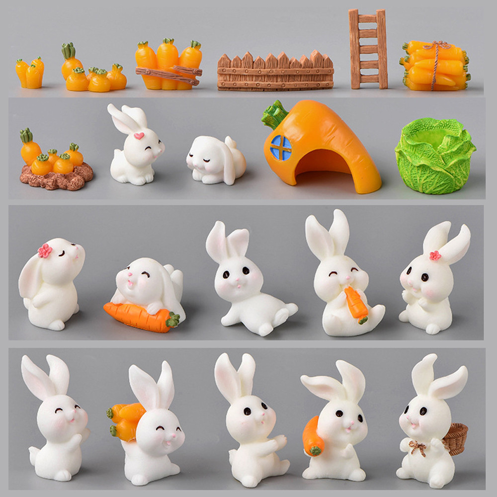 Cute Carrot Rabbit Animal Figurine Easter Christmas Home Decor Miniature Garden Cake Decoration Acce