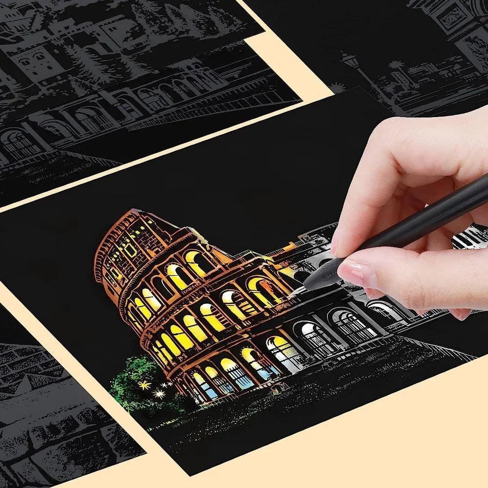 

4Pcs Children DIY Night Scene Art Scratch Painting City Building Landscape Kids Educational Toys Child Birthday Gift Room Decor