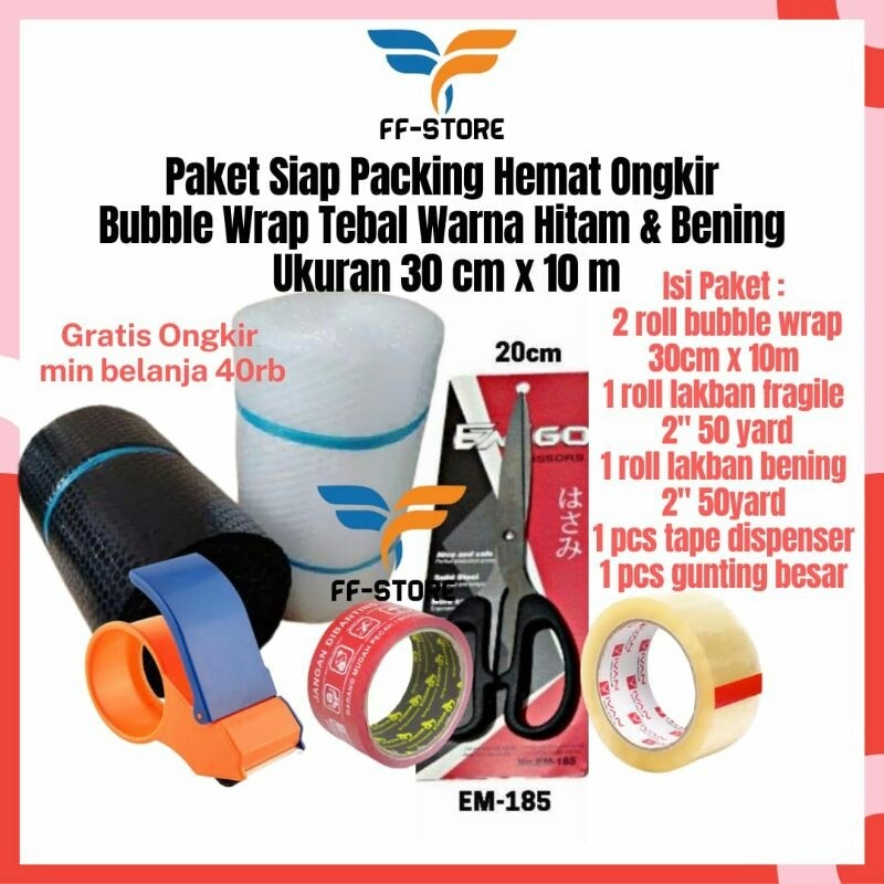 

[10Mx30CM] Paket Lengkap Bubble Wrap Bandung 10m x 30cm Lakban Fragile Merah Jangan Dibanting Lakban Bening Gunting Tape Dispenser
