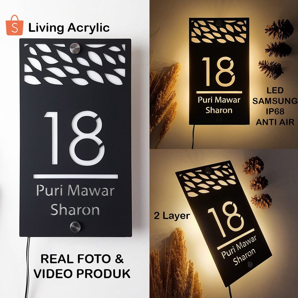 Nomor Rumah LED Acrylic Hiasan Teras Rumah Akrilik