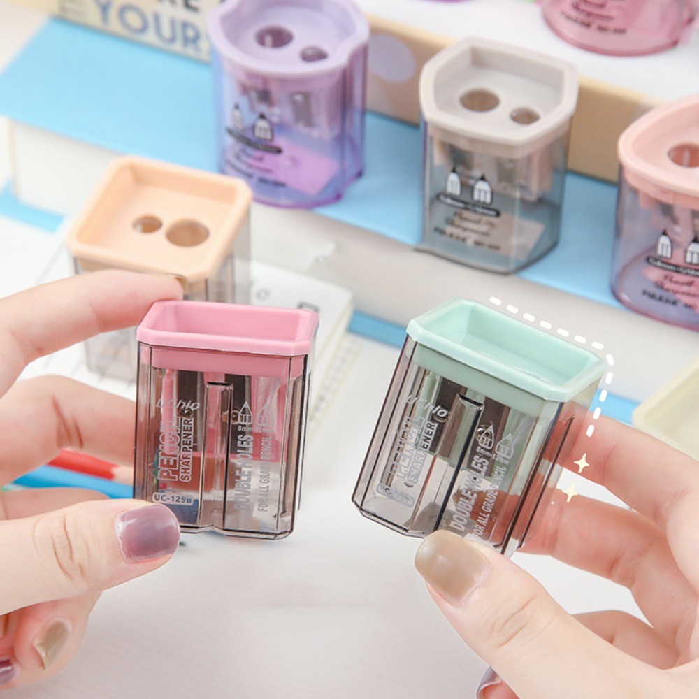 

Cutting Machine Double Hole Pencil Sharpener Sacapuntas Double Hole Small Pencil Sharpener Transparent Portable