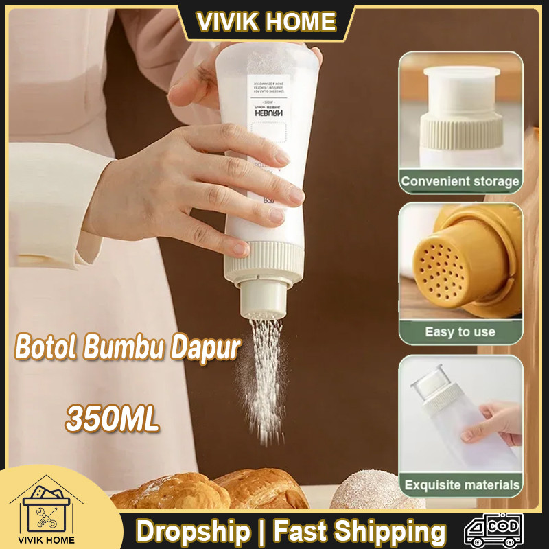 350ML Botol Bumbu Dapur Tempat Bumbu Racikan Plastik Tebal Dapur Serbaguna Tahan Air Botol Tepung
