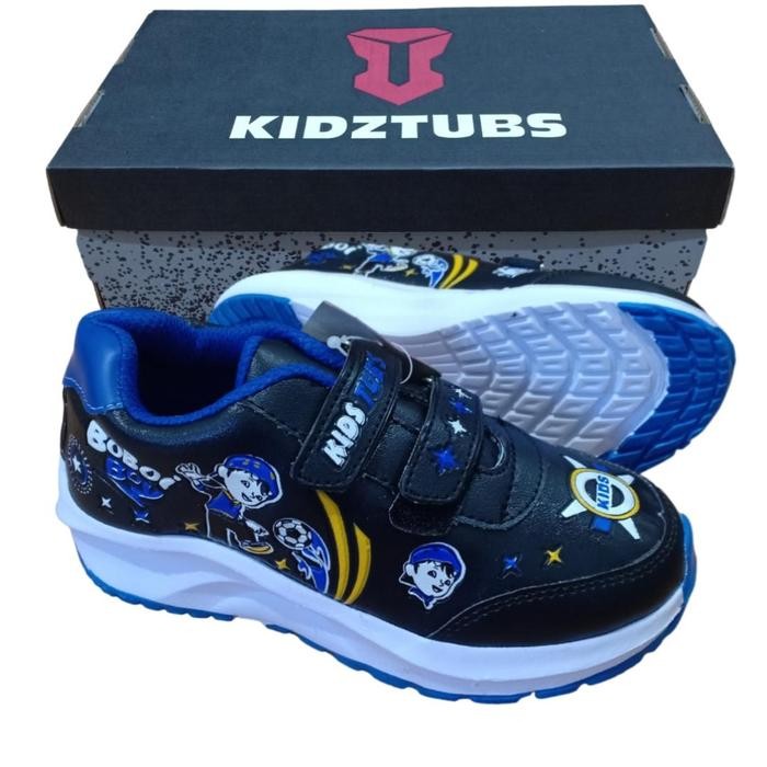 TERMURAH KIDZTUBS Sepatu Sekolah Anak Laki Laki Cowok Warna Hitam Biru Murah Tali Perekat Rekat Velc