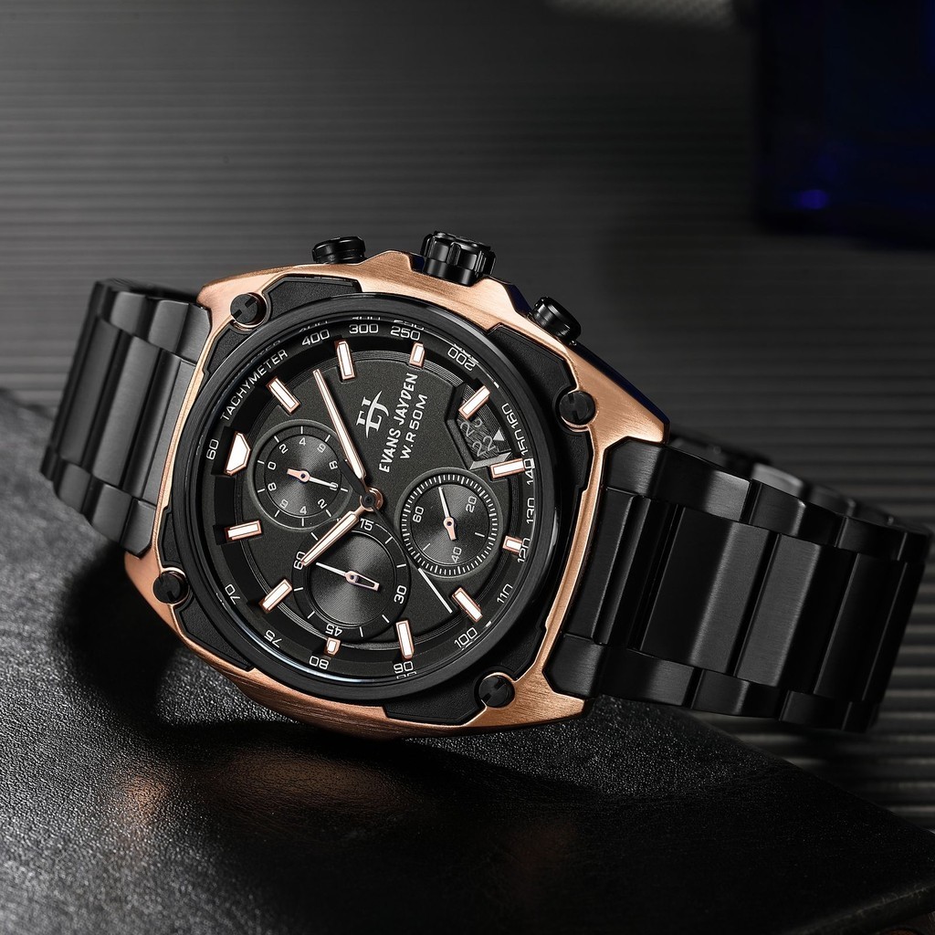 Evans Jayden Jam Tangan Pria 9604 Rantai Kaca Sapphire Chrono 5 ATM