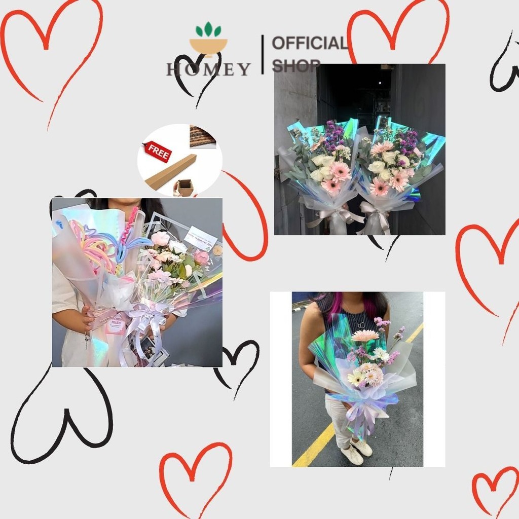 

HOMEY - FL35 HOLOGRAM LEMBARAN Plastik OPP holographic rainbow transparent pelangi kertas bunga wrapping paper