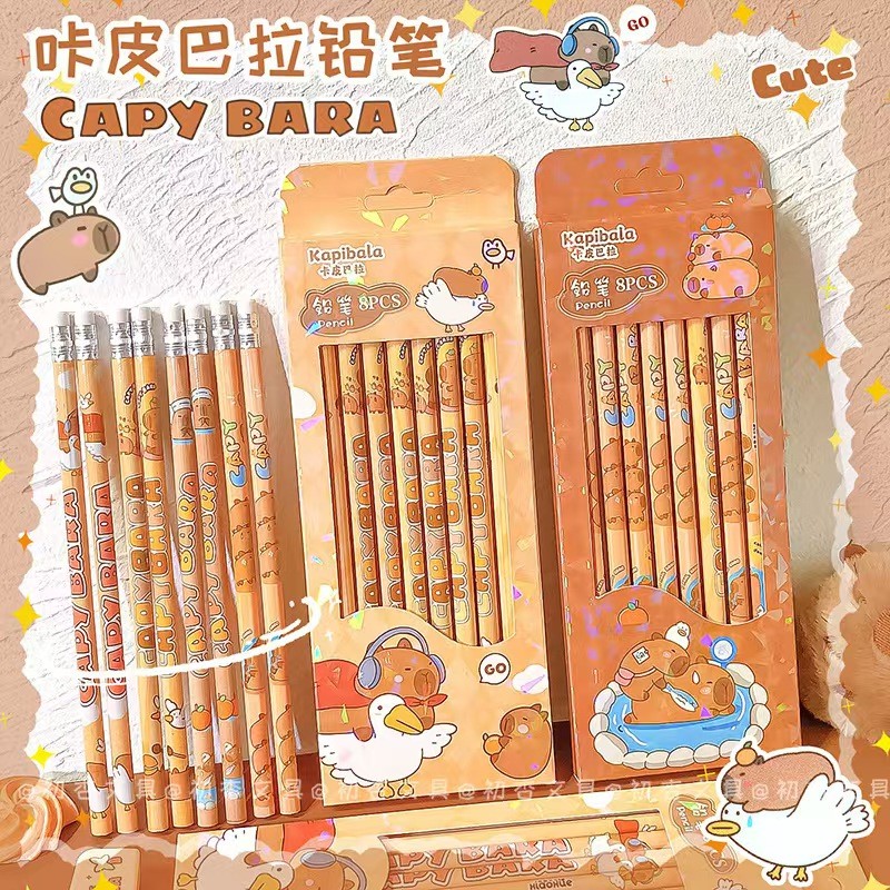 

2Set Capybara Cartoon Pencil With Eraser HB Sketch Items Drawing Stationery Student School Office Supplies children's day gift