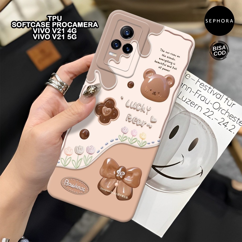 Softcase VIVO V21 4G / 5G Terbaru - Fashion Case Cute Bear - Case VIVO V21 4G / 5G - Case Pro Camera