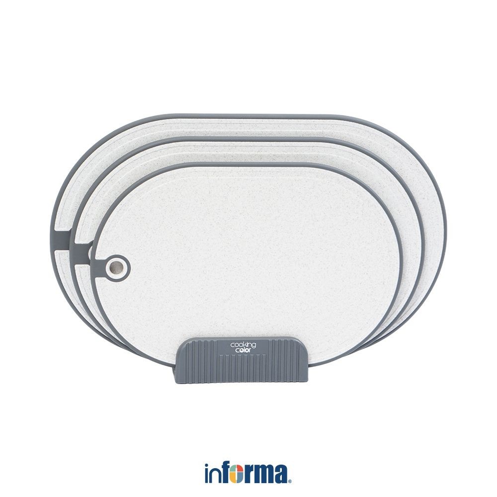 Informa Cooking Color Set 3 pcs Macy Talenan Plastik Oval Dengan Stander Papan Pemotong Makanan Cutt