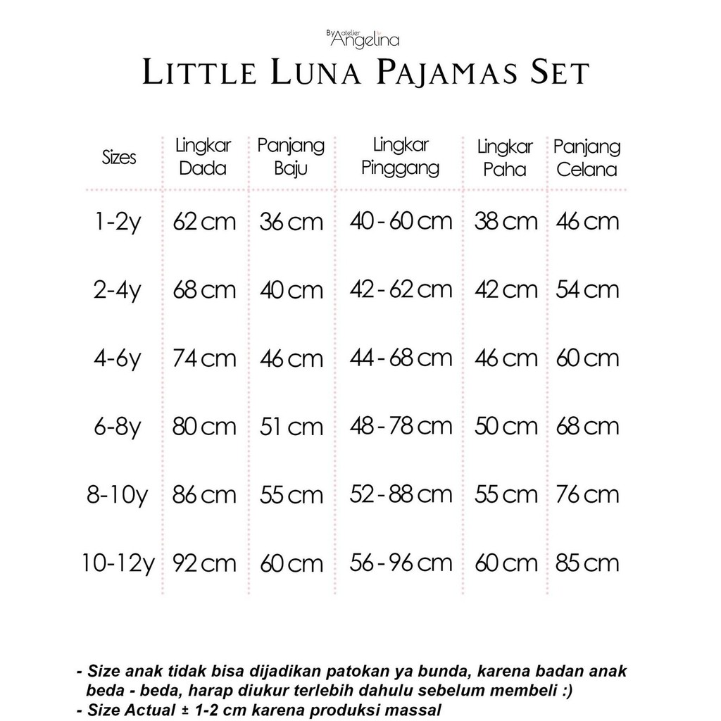 RB PIYAMA ANAK (LITTLE LUNA, AARYA, ARIEL) - BASIC VISCOSE (1-2y, 2-4y) ATELIER ANGELINA