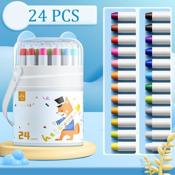 

[New]PROMO Crayon Putar Washable 36/48 Color Crayon For Kids Tidak Beracun yang Dapat Dicuci Pastel Minyak Krayon Plastik - 24pcs