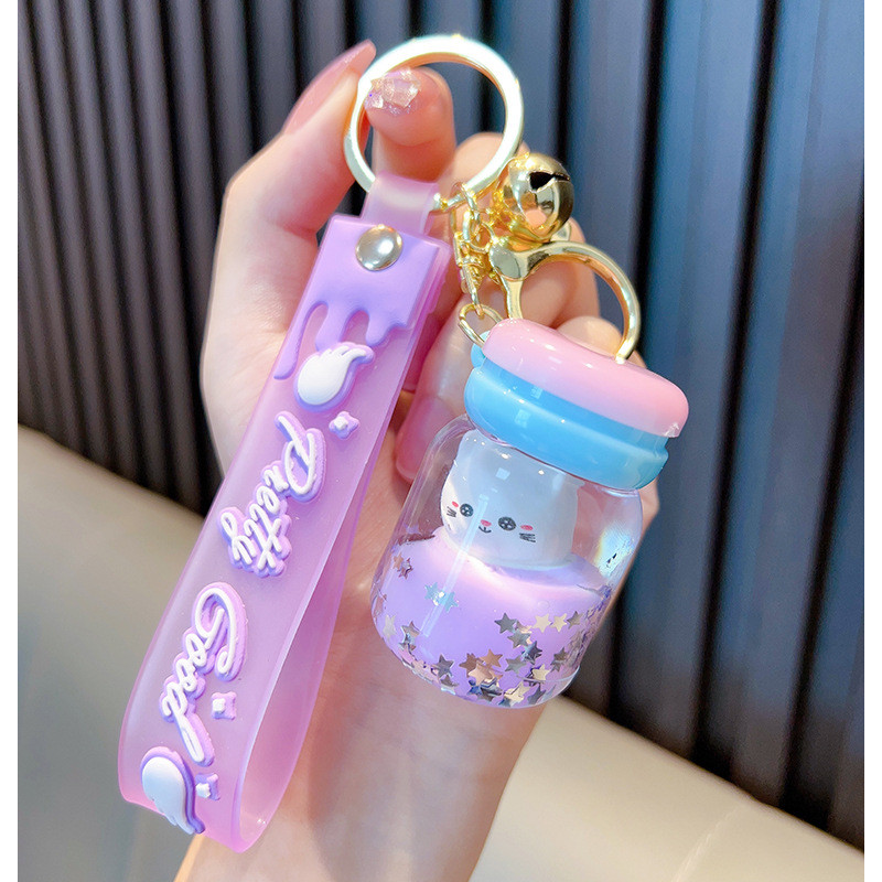 Gantungan Kunci / Gantungan Tas Bottle Cute Cat Cair Akrilik Petty Good