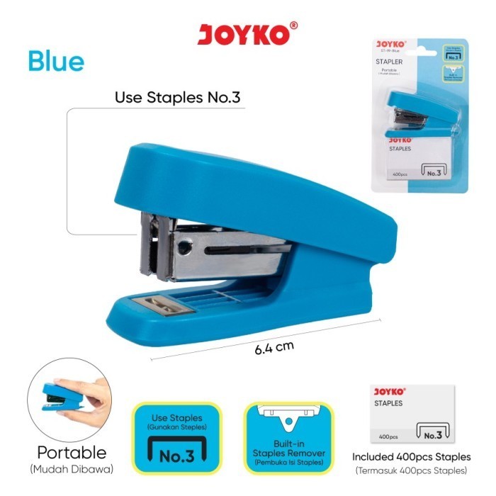 

Stapler dan Staples Joyko ST-19 1 Set ( Stepler + Isi ) Jepretan Mini - Blue