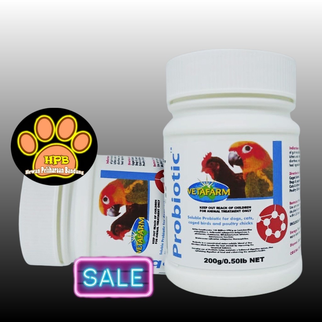 VITAMIN PROBIOTIC VETAFARM 200 GRAM IMPORT OBAT BURUNG UNGGAS LOVEBIRD KENARI KACER MURAI AYAM PROV2