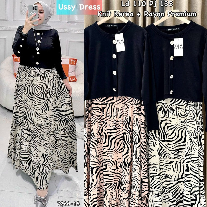 Gamis Remaja Wanita Kekinian Outfit Fashion Mewah Muslim Ussy Motif Zebra Murah Premium