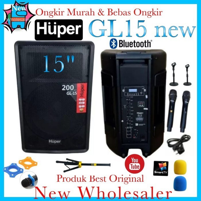 speaker Aktif Huper 15inch Wireless portable audio GL15 original resmi