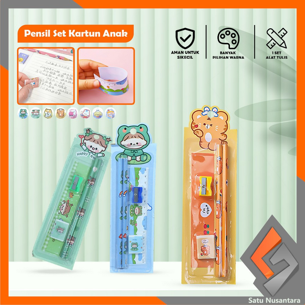 

KOREAN SN-A71 Alat Tulis Set Stationery Sekolah Pensil Set Anak Karakter Kartun Lucu / Perlengkapan Sekolah Anak Penghapus Penggaris Pencil Set Import