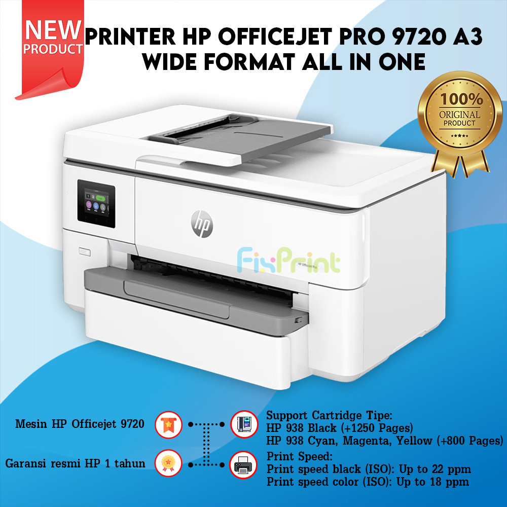 Printer HP Officejet 9720 A3 Wireless All-in-One, pengganti HP 7720