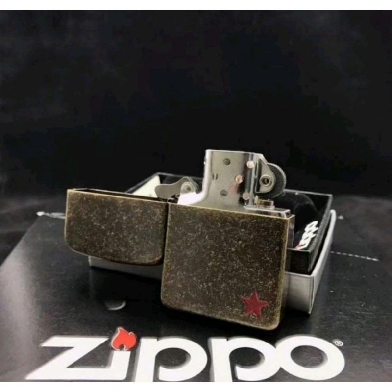 Korek Api Zipo Gambar bintang depan warna Gold Gread ORI Free Batu dan Minyak 75ml BPS