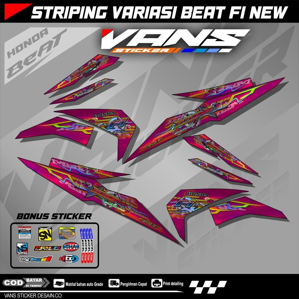 Striping Beat Fi Esp,beat street,Beat Fi New  2017 2018 2019 2020  bahan hologram pelangi,chrome-Sti