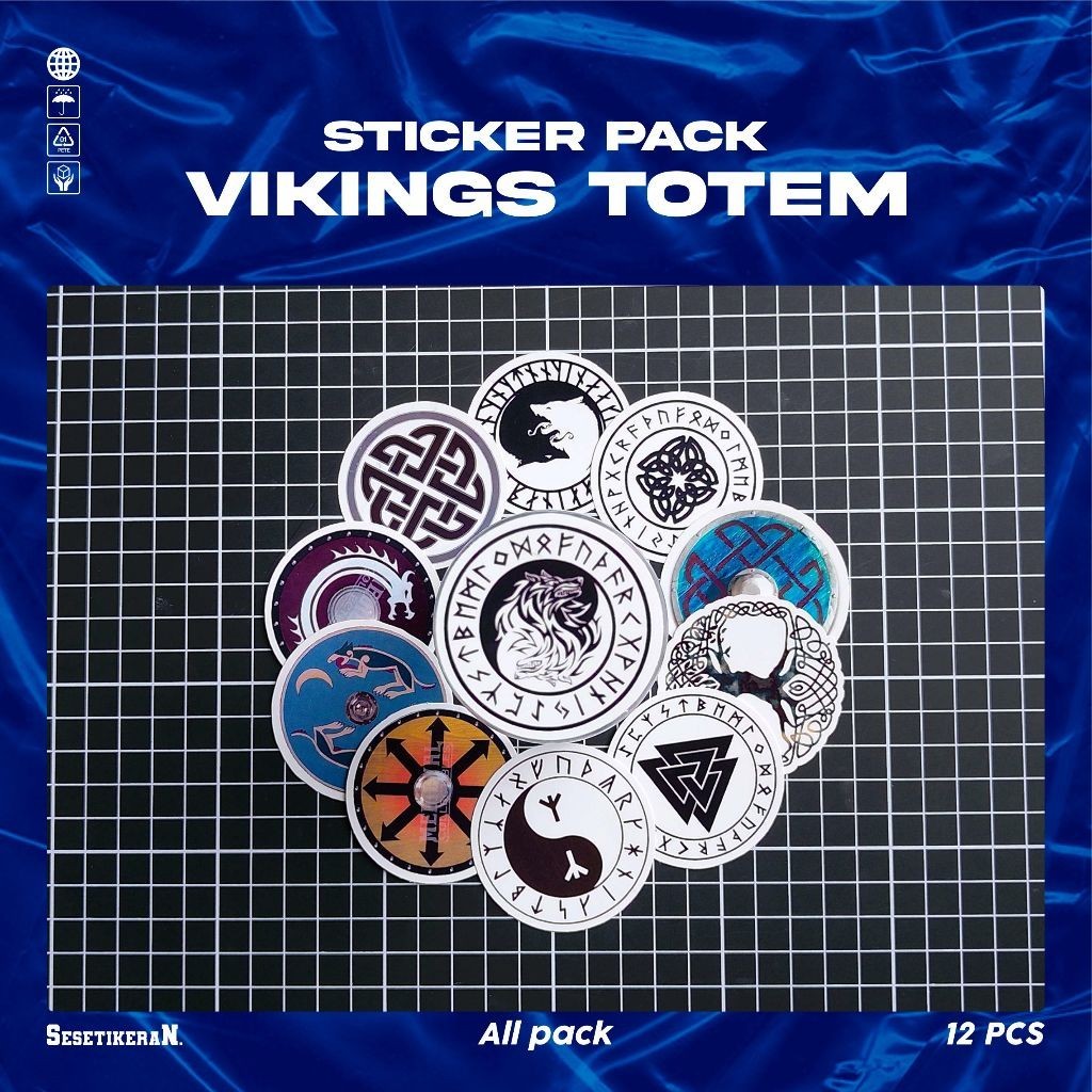 

COD✨ Sesetikeran Stiker Pack Totem Misterius Simbol Rune Viking Pirates Keren Untuk Koper Laptop Skateboard