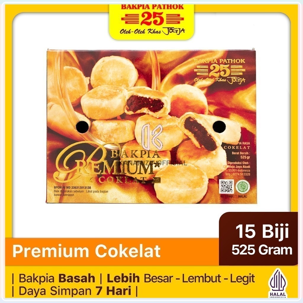 

Bakpia Pathok 25 Premium Original Rasa Coklat Pia Basah Fresh Isi 15 Pcs Oleh-Oleh Khas Jogja Kemasan Vacuum