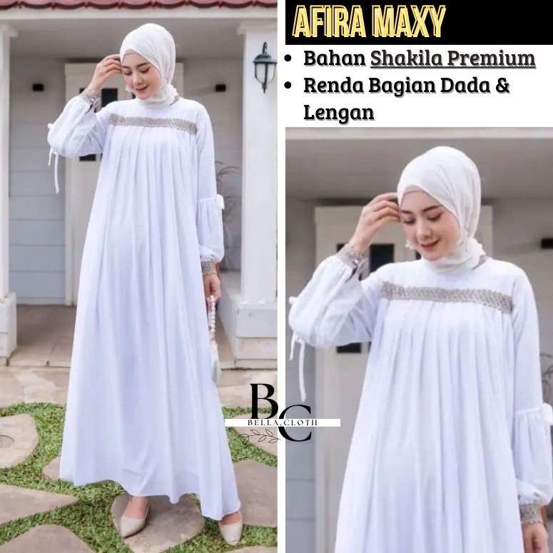 Afira Dress-Baju Gamis Wanita Putih Terlaris- Baju Muslim Dress  Terbaru Lebaran 2024 Gamis Umroh Ih