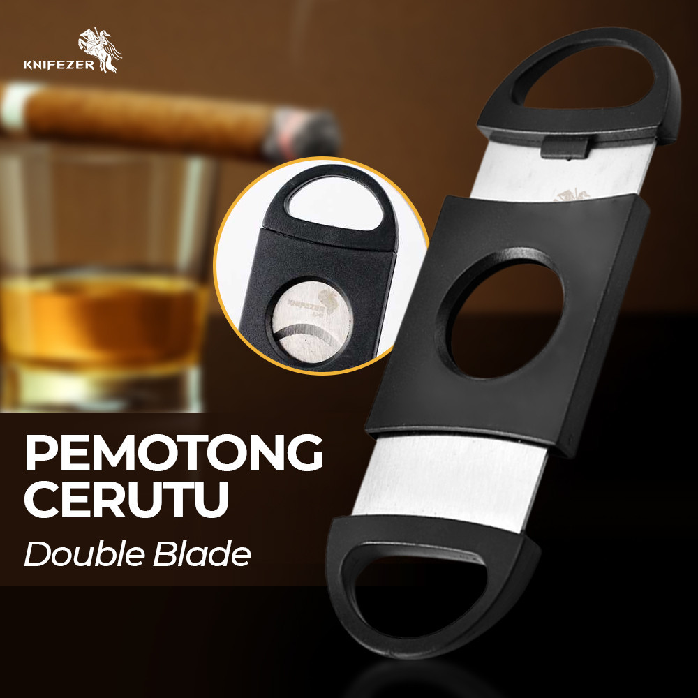 Pisau Khusus Pemotong Cerutu Tembakau - KNIFEZER Pemotong Rokok Cerutu Cigar Cutter Double Blade - X