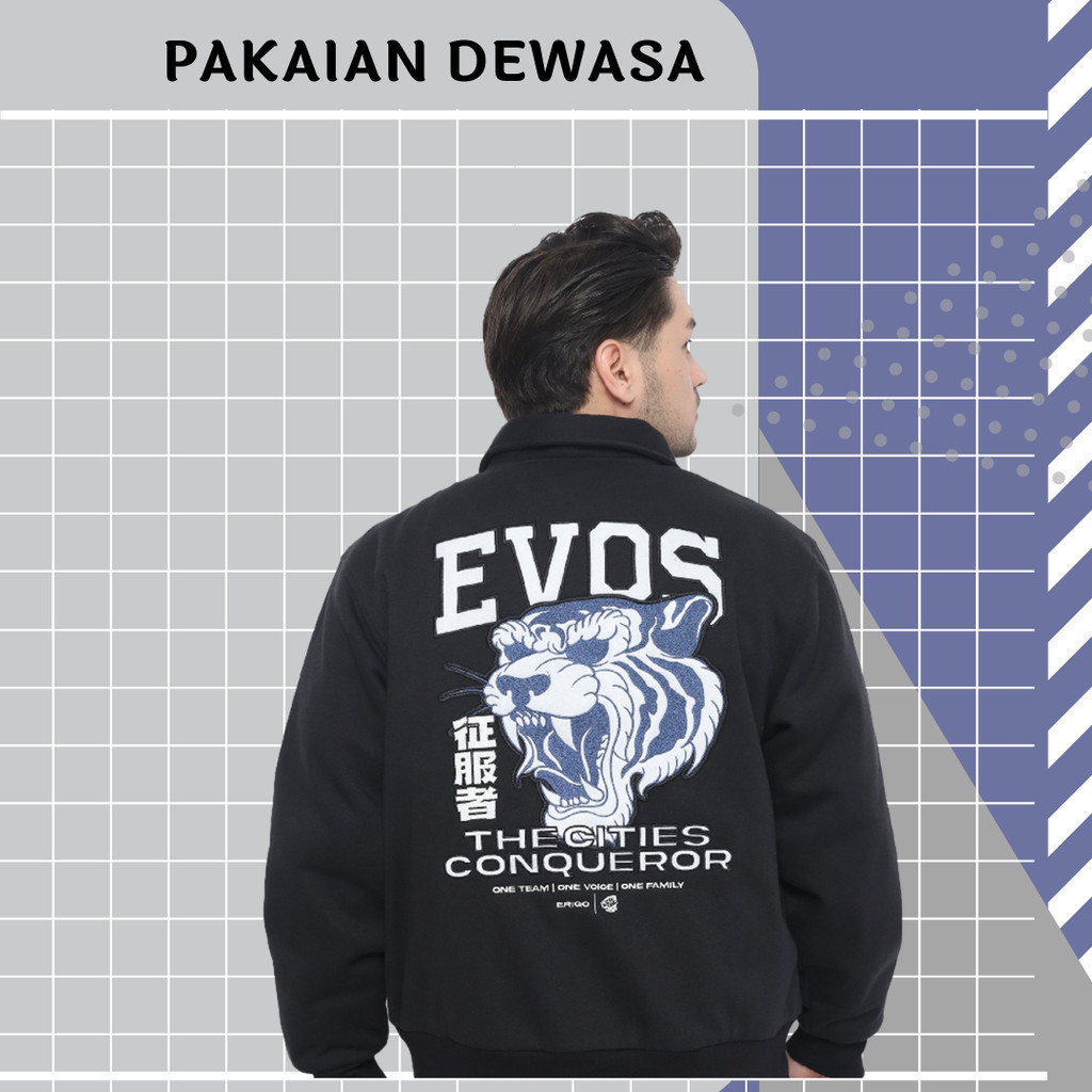 JAKET VARSITY EVOS "THE CITIES CONQUEROR" TERBARU TAHUN 2024 RRQ ONIC ALTER EGO RRQ OVER SIZE S M L 