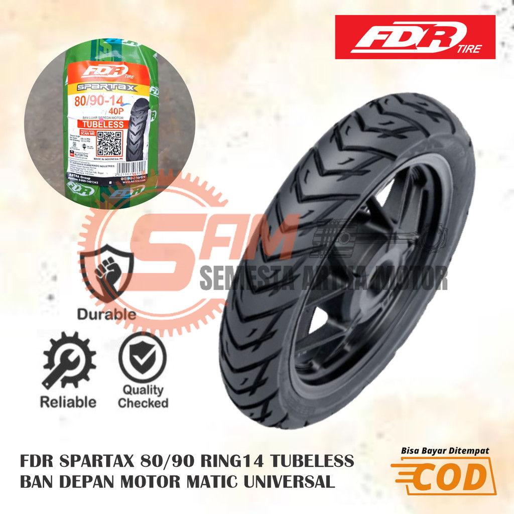 Ban Luar FDR 80/90 Ring 14 Spartax Tubeless Depan Motor Matic Mio Fino Beat