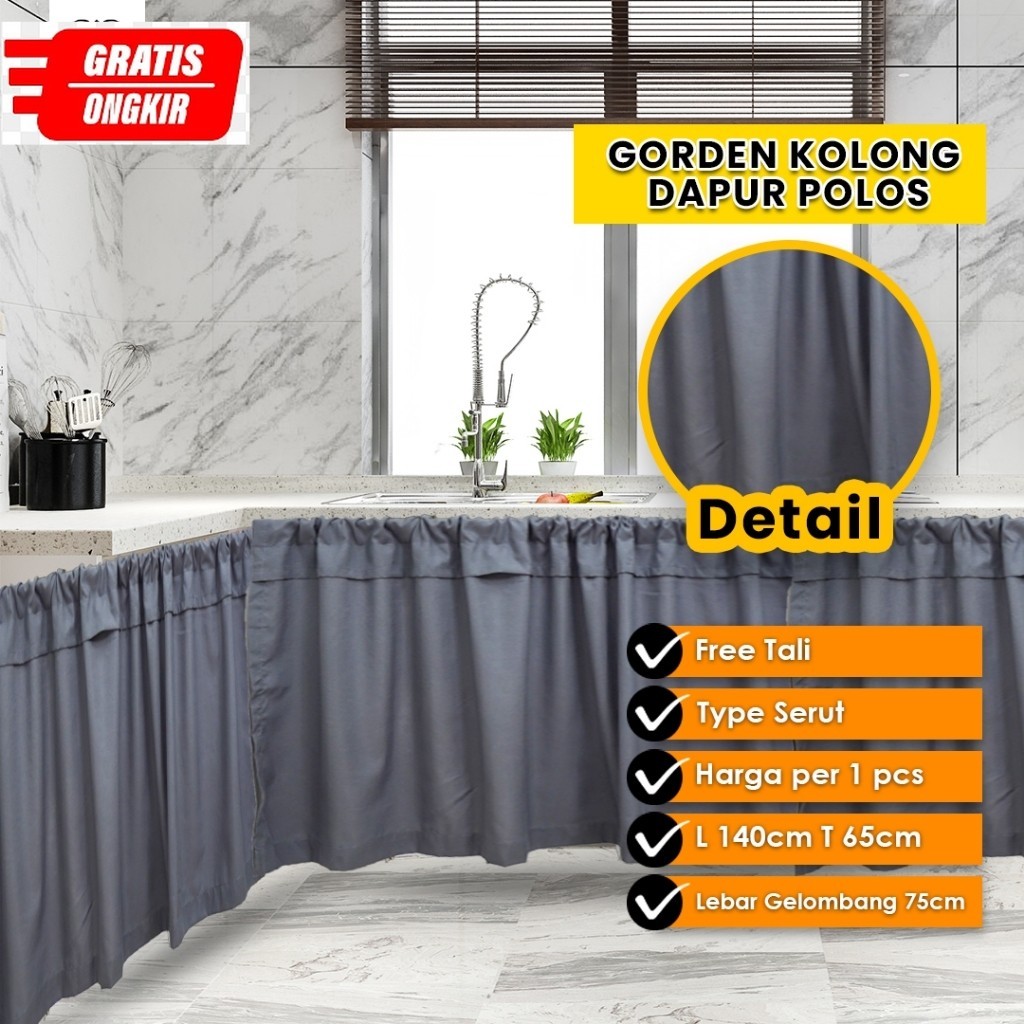 Gorden Kolong Dapur Tirai Dapur Gorden Poni Motif Polos Minimalis