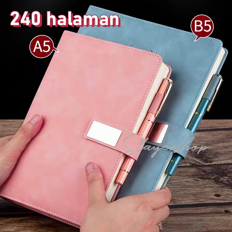 

240 halaman Buku catatan kerja cover kulit sintetis premium magnet kertas A5 Notebooks magnetic agenda diary garis PU Buku memo menulis jurnal tebal Notepad daily planner Buku tulis harian meeting kantor sekolah Kado hadiah gift