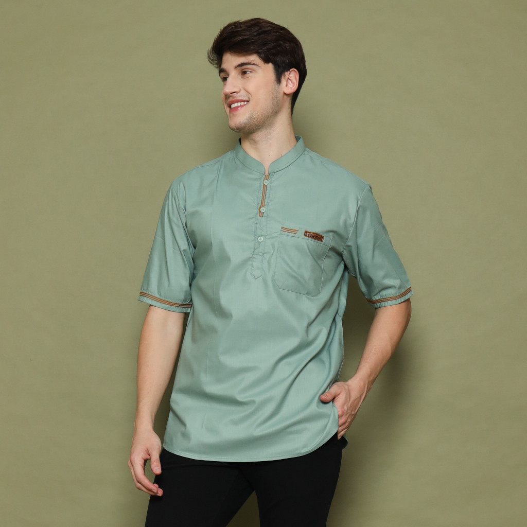 BIG SALE Elmoza - Elmoza Baju Koko Kurta Dewasa Premium Lengan Pendek Sakka Warna Sage