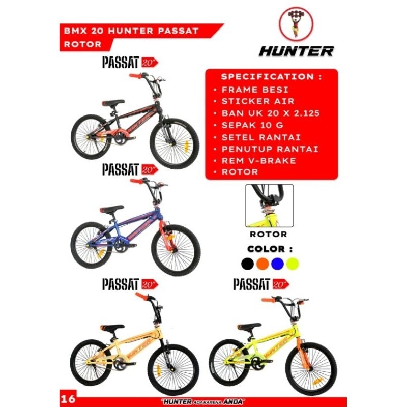 SEPEDA BMX ANAK COWOK 20 INCH HUNTER PASSAT ROTOR / NON 20" BAN 2.125 / TURBO BAN JUMBO 3.0 / CENTRU