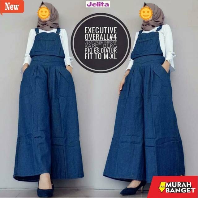 Jumsuit Wanita Kekinian Promo Jumpsuit Panjang Jeans Wash Jumbo Payung Karet Belakang Aktif Outer Bi