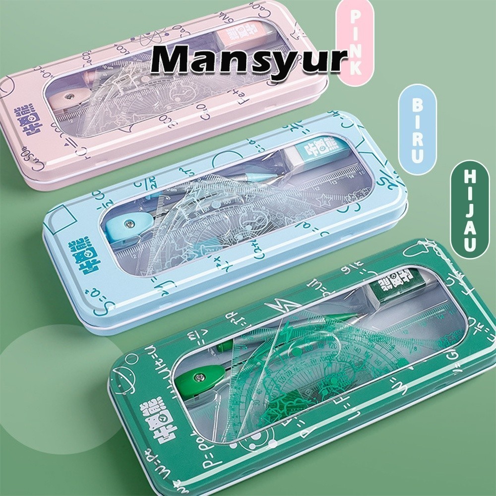 

Stationery set 8 pcs Jangka Penggaris Busur sekolah Compass Drafting Set Square Ruler